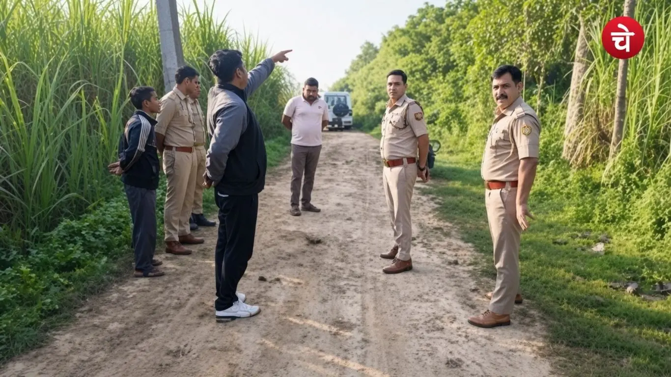 Police officials investigating the scene in Kahlanpur village, Bijnor district, Uttar Pradesh